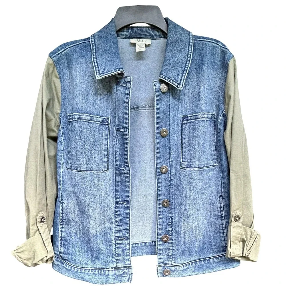 Style & Co Denim Jacket M Camo Top L NWT 2 Pc Outfit Bundle Casual Utility - Picture 5 of 13